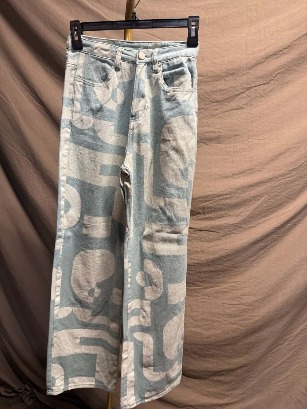 Bailey Rose Geometric Pattern Wide Leg Denim Jeans